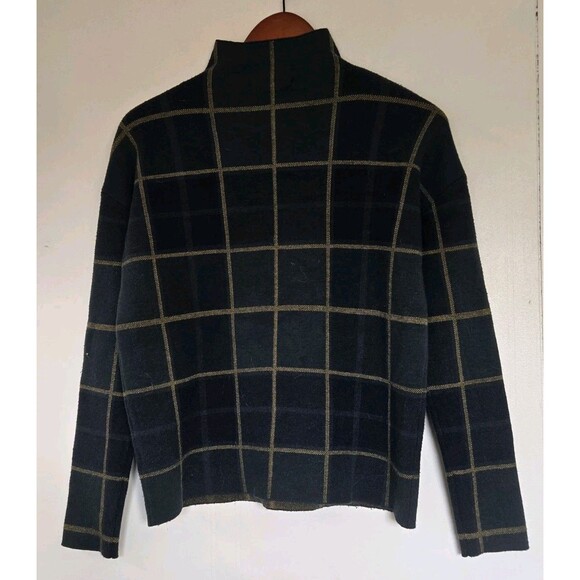 Tahari Sweater Womens XS Green Windowpane Plaid Mock Neck Cozy Comfy Preppy - Picture 5 of 8
